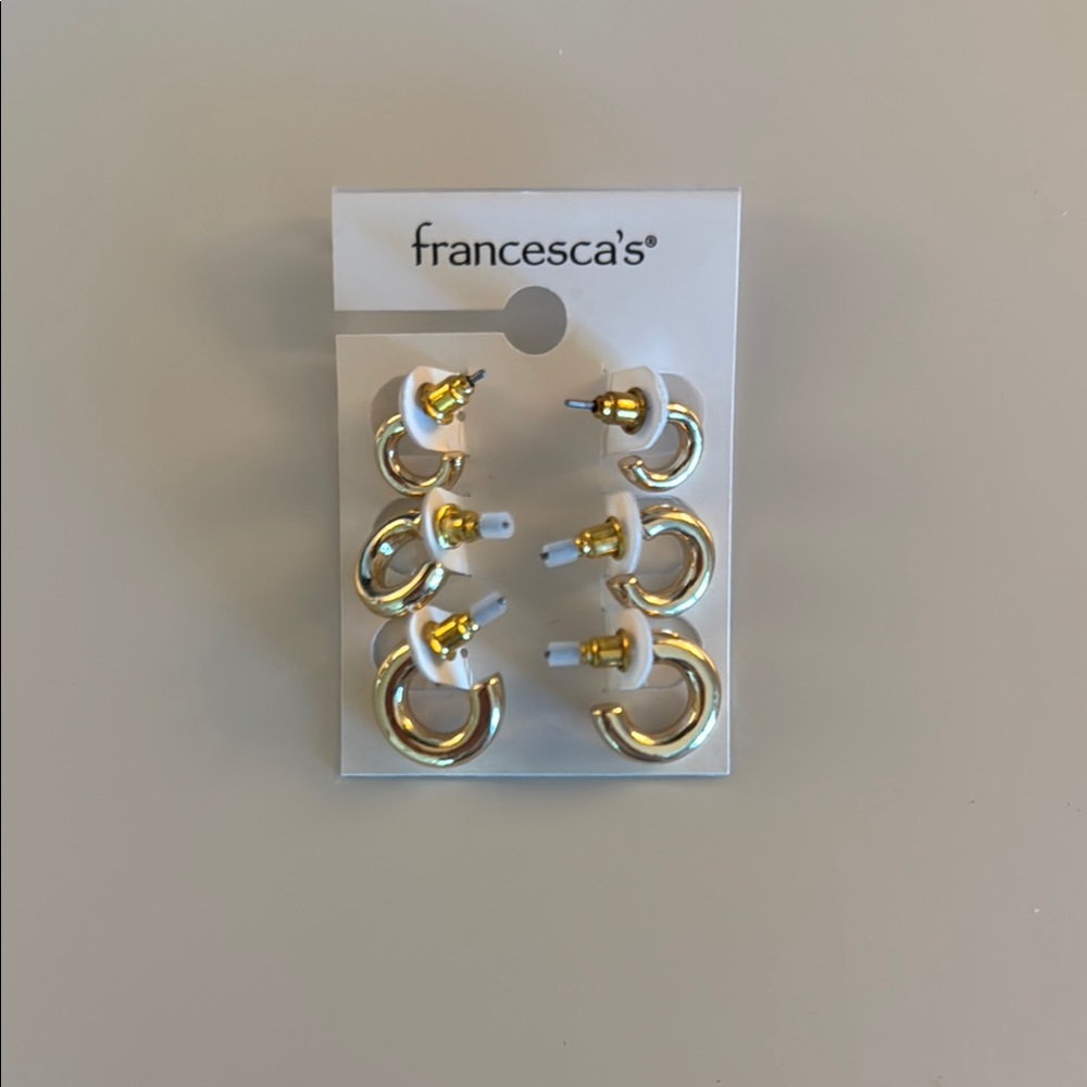 Francesca's Collections Gold and White Hoop Earrings